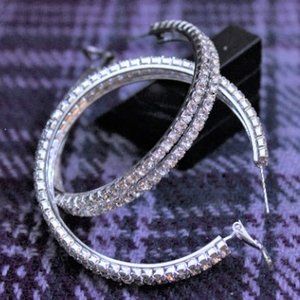 NWT Sophia Collection Silver Tone Rhinestone Hoop Earrings